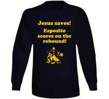 Load image into Gallery viewer, Jesus Saves Esposito Scores on the rebound Boston Hockey Fan v2 T Shirt - image_16db2836-1dbd-4aeb-9c7f-515bb968a1ae