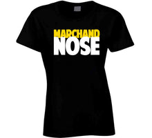 Load image into Gallery viewer, Brad Marchand Knows Nose Parody Funny Boston Hockey Fan T Shirt - image_8aab231d-0a75-4ca1-8207-7d38db377964
