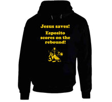 Load image into Gallery viewer, Jesus Saves Esposito Scores on the rebound Boston Hockey Fan v2 T Shirt - image_8abc1418-8ac8-4bea-b1f0-c99a1f166248