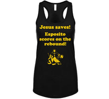 Load image into Gallery viewer, Jesus Saves Esposito Scores on the rebound Boston Hockey Fan v2 T Shirt - image_a476096e-6242-4ad2-a171-eba7dd90d1b4