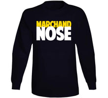 Load image into Gallery viewer, Brad Marchand Knows Nose Parody Funny Boston Hockey Fan T Shirt - image_a7845d88-1337-4a77-b074-281847fe80e8