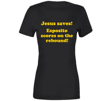 Load image into Gallery viewer, Jesus Saves Esposito Scores On The Rebound Boston Hockey Fan T Shirt - image_b88c1302-716f-4d12-8002-ce1ed04f5db0
