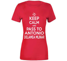 Load image into Gallery viewer, Antonio Delamea Mlinar Keep Calm Pass To New England Soccer T Shirt - image_cf0155fe-53b7-4041-9093-caef02806aca